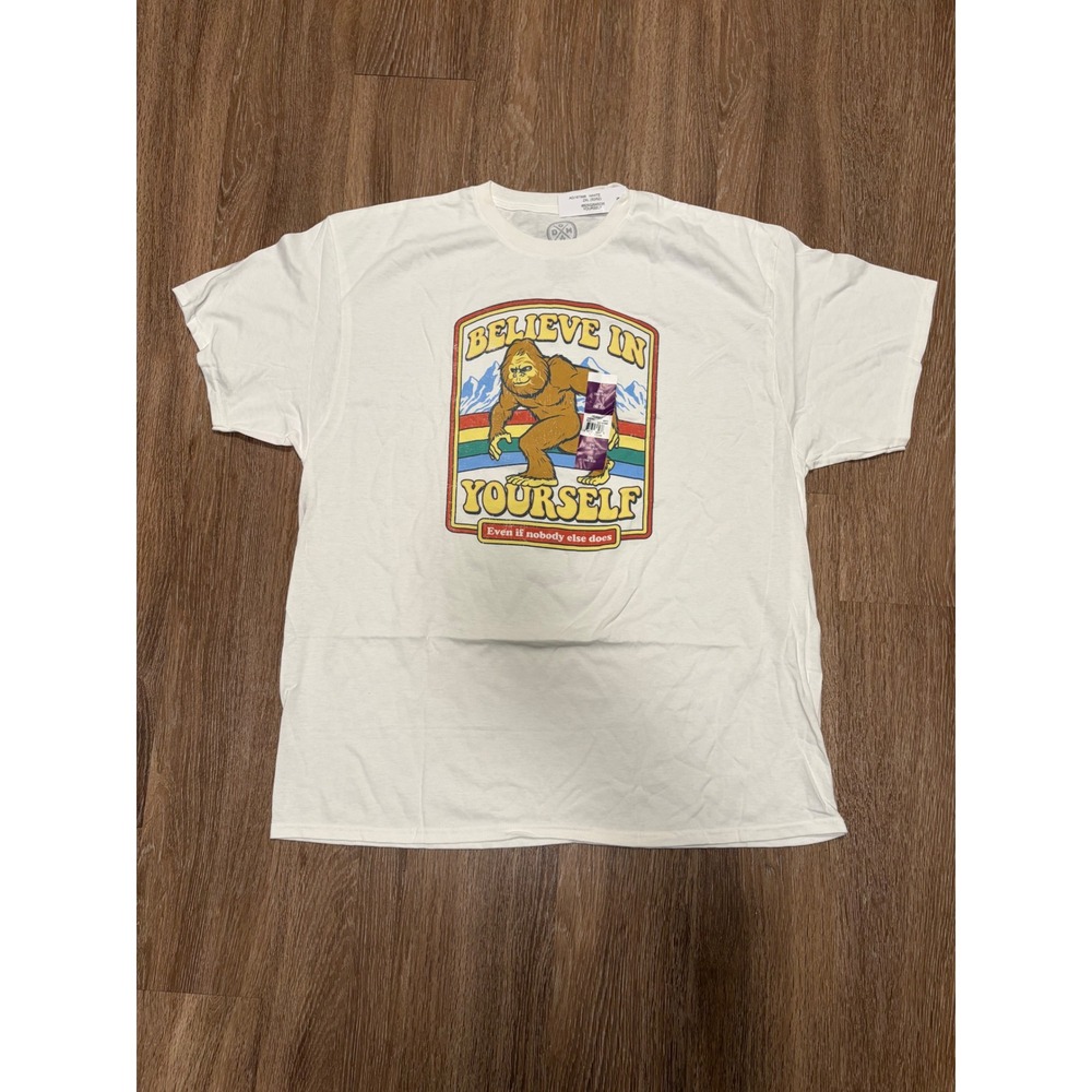 DOM Mens Bigfoot Believe In Yourself Graphic T-Shirt White 2XL AG18799B NWT
